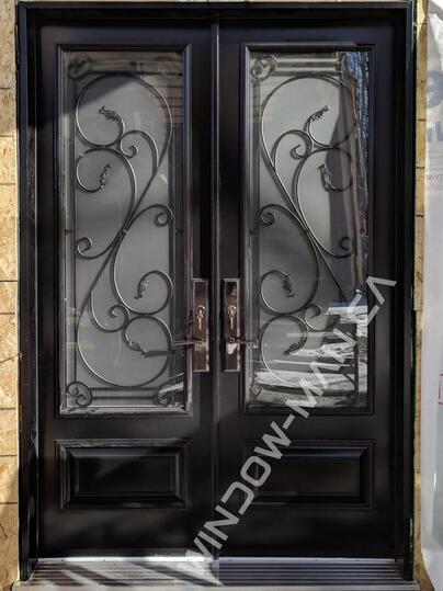 black double front doors with glass with flamingobay 3/4 wrought iron glass with multi point lock executive panels, 8 foot