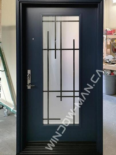 blue color door single in old world blue with pasadena full wrought iron glass with multi point lock wide 42 inches, peephole