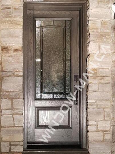 brown door color fiberglass single in commercial brown with ashbourne 3/4 stained glass with multi point lock oak grain