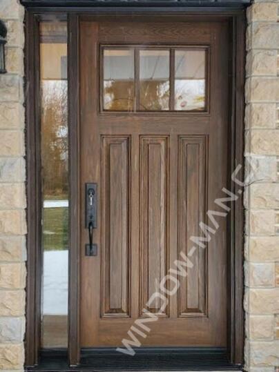 craftsman entrance door fiberglass with sidelight stained in walnut small sdl glass oak grain