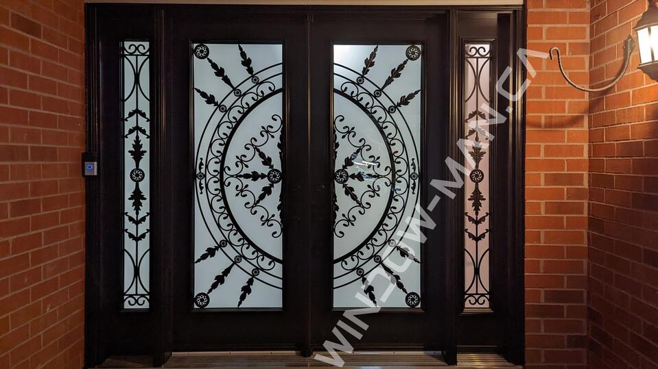 designs for front doors double with sidelights in black with san pedro full wrought iron glass