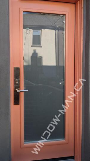elegant entry doors single in peach full frosted glass with three-point locking system