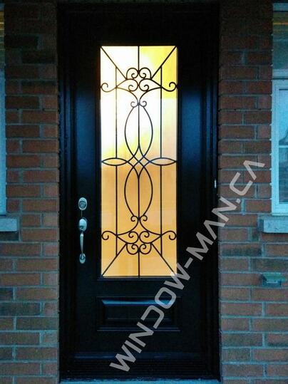 exterior black door single with blackburn 3/4 wrought iron glass executive panel, 8 foot, 92 inches
