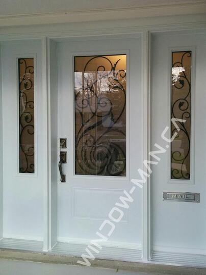 exterior front doors with sidelights in white with port union 3/4 wrought iron glass mail slot, extra wide sidelight