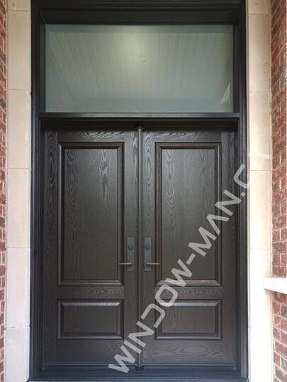 fiberglass door with transom double in dark oak with three-point locking system oak grain
