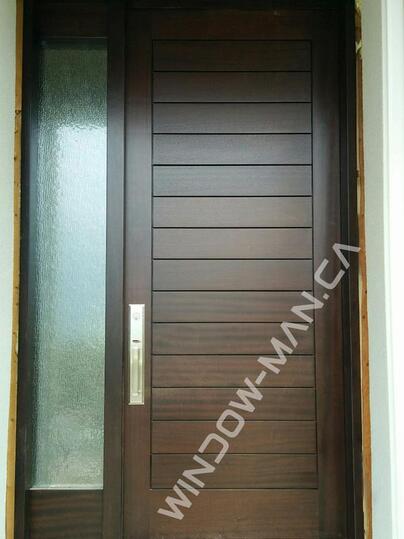 fiberglass door with sidelight stained in walnut with multi point lock oak grain stained, 8 foot, 96 inches, grooving design