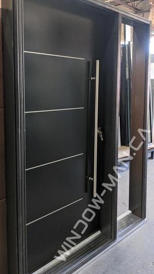 fibreglass entry doors fiberglass with sidelight in black with pull bar handle 40 inches wide, aluminum stripe design
