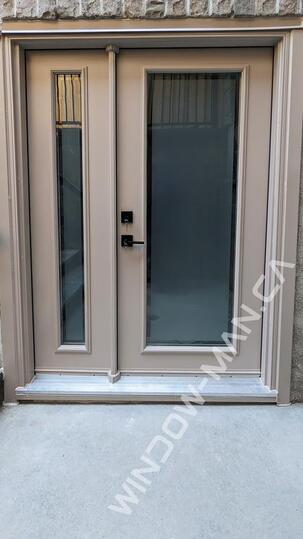 french door with sidelight in sandalwood full obscure clear border glass operable sidelight