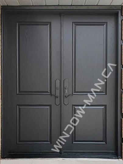 front door design fiberglass double in iron ore with 3 point lock mahogany grain, 8 foot, 96 inch