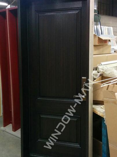 front door exterior fiberglass single stained in dark oak with three point lock oak grain
