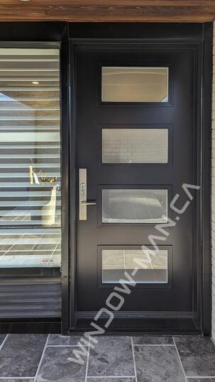 front door modern single in black shaker private glass with 3 point lock 96 inch, 38 inches wide