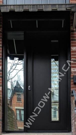 front doors canada with sidelight in black full clear glass with pull bars and multipoint lock 8foot, 96inches, mirror glass