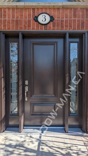 house door with sidelights in antique brown obscure clear border glass executive panels