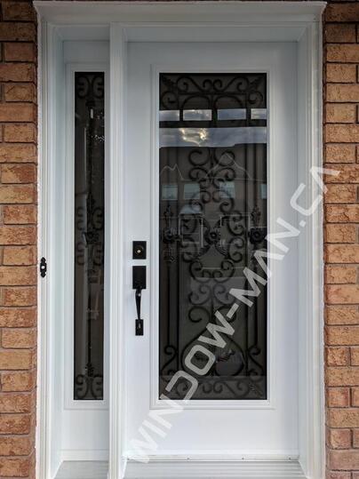 installing new entry door with sidelight in white with port stanly full wrought iron glass