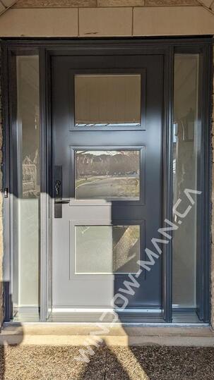 modern blue front door with sidelights in midnight surf shaker obscure glass with 3 point lock
