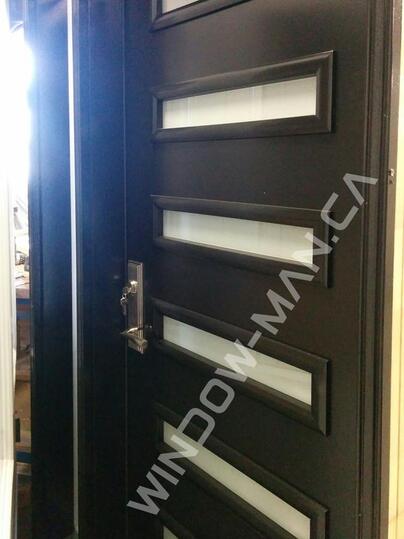 modern glass door with sidelight in black shaker obscure glass with 3 point locking system