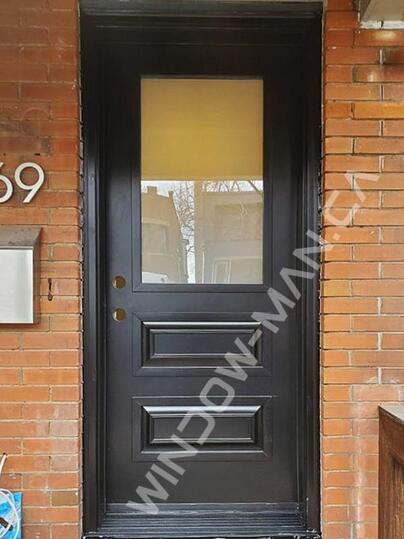 new front door single in black half obscure glass with 3 point locking system executive panels