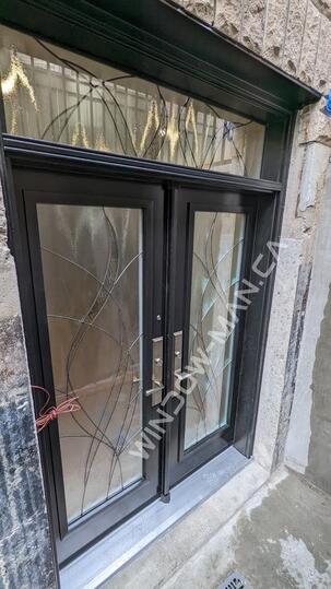 patio glass door french in black with brockville full stained glass with multi point locking system with transom basement